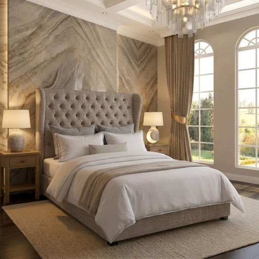The Harlowe Upholstered Ottoman Bed - Light Grey Plush Velvet