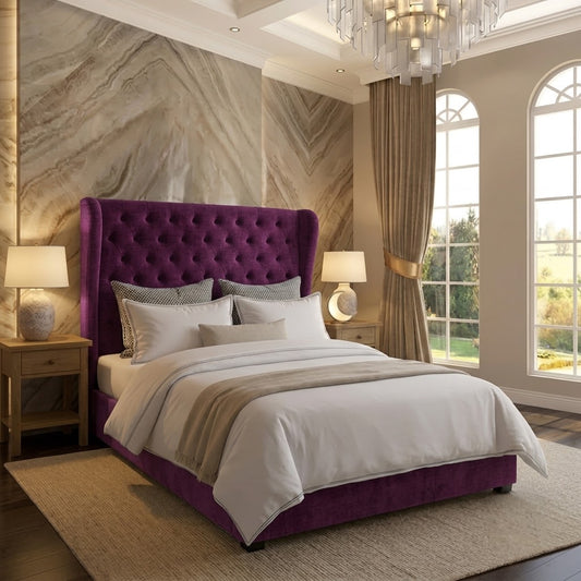 The Harlowe Upholstered Ottoman Bed - Purple Plush Velvet