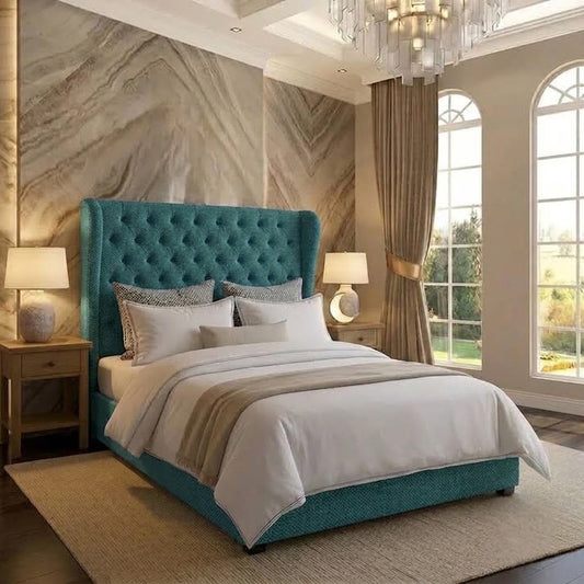 The Harlowe Upholstered Ottoman Bed - Teal Linen