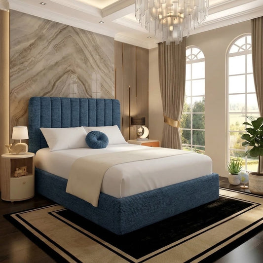 The Madison Upholstered Ottoman Bed - Blue Chenille