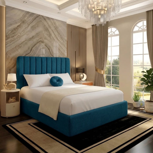 The Madison Upholstered Ottoman Bed - Blue Plush Velvet