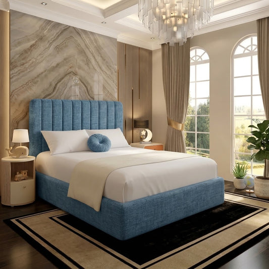 The Madison Upholstered Ottoman Bed - Blue Naples