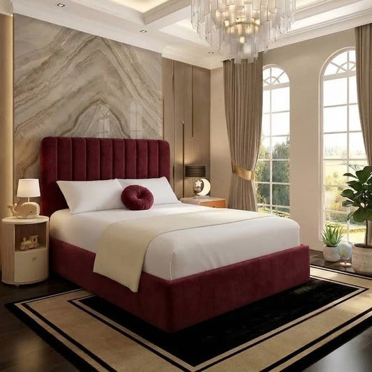 The Madison Upholstered Ottoman Bed - Burgundy Plush Velvet