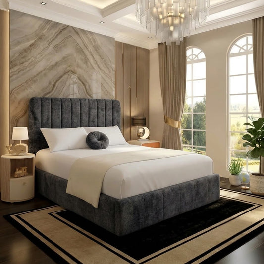 The Madison Upholstered Ottoman Bed - Charcoal Plush Velvet