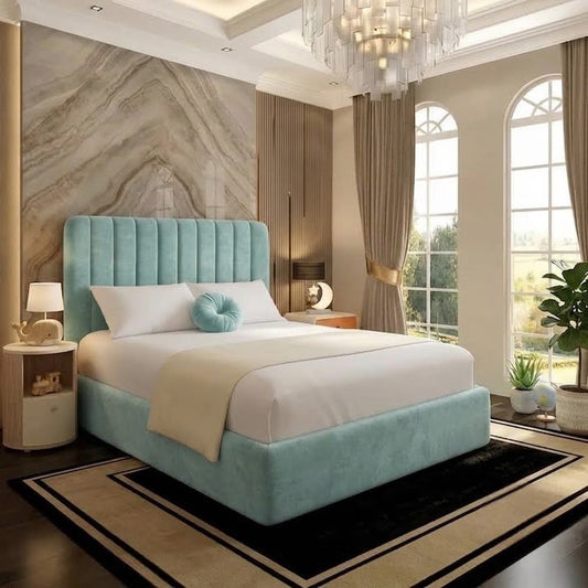 The Madison Upholstered Ottoman Bed - Duck Egg Plush Velvet