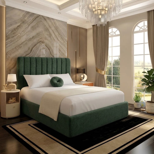 The Madison Upholstered Ottoman Bed - Green Plush Velvet