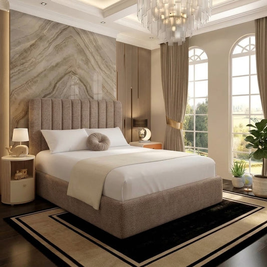The Madison Upholstered Ottoman Bed - Latte Wool
