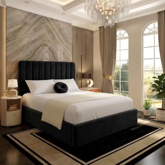 The Madison Upholstered Ottoman Bed - Midnight Linen