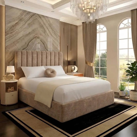The Madison Upholstered Ottoman Bed - Mink Chenille