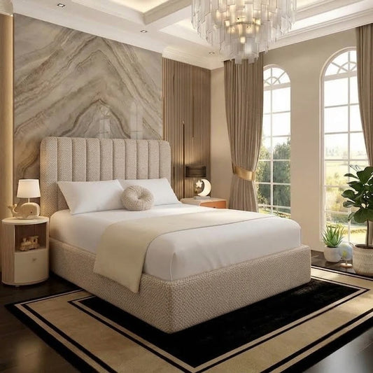 The Madison Upholstered Ottoman Bed - Putty Linen