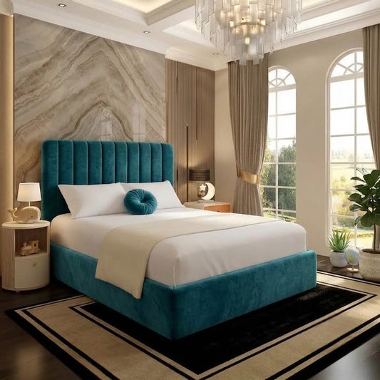 The Madison Upholstered Ottoman Bed - Teal Plush Velvet