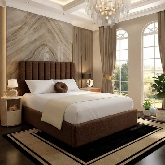 The Madison Upholstered Ottoman Bed - Brown Chenille