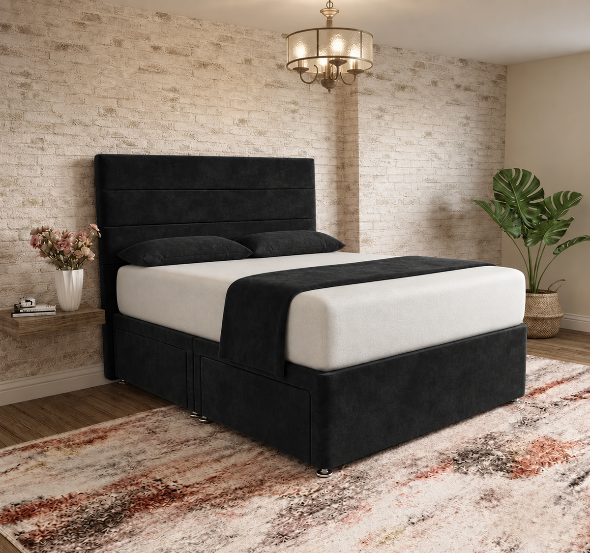 The Vista Divan Bed - Black Plush Velvet