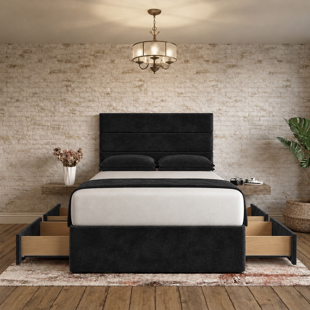 The Vista Divan Bed - Black Plush Velvet