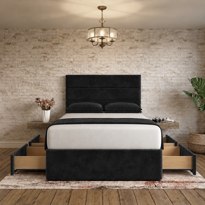 The Vista Divan Bed - Black Plush Velvet