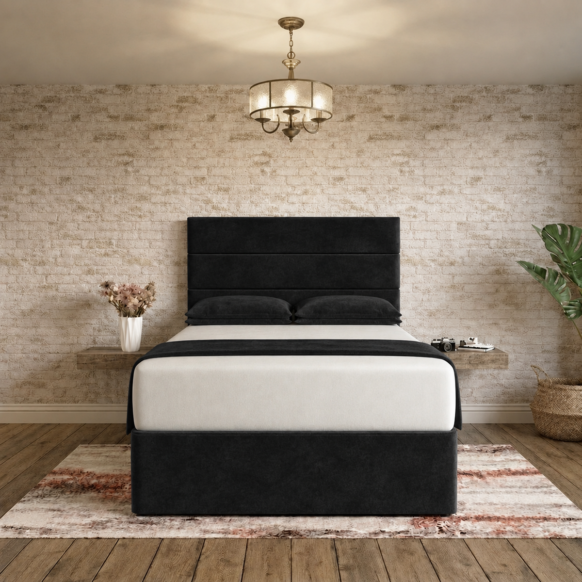 The Vista Divan Bed - Black Plush Velvet