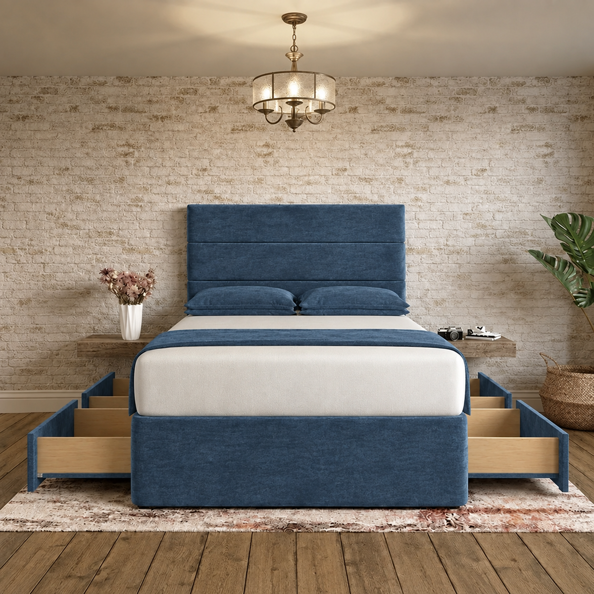 The Vista Divan Bed - Blue Chenille