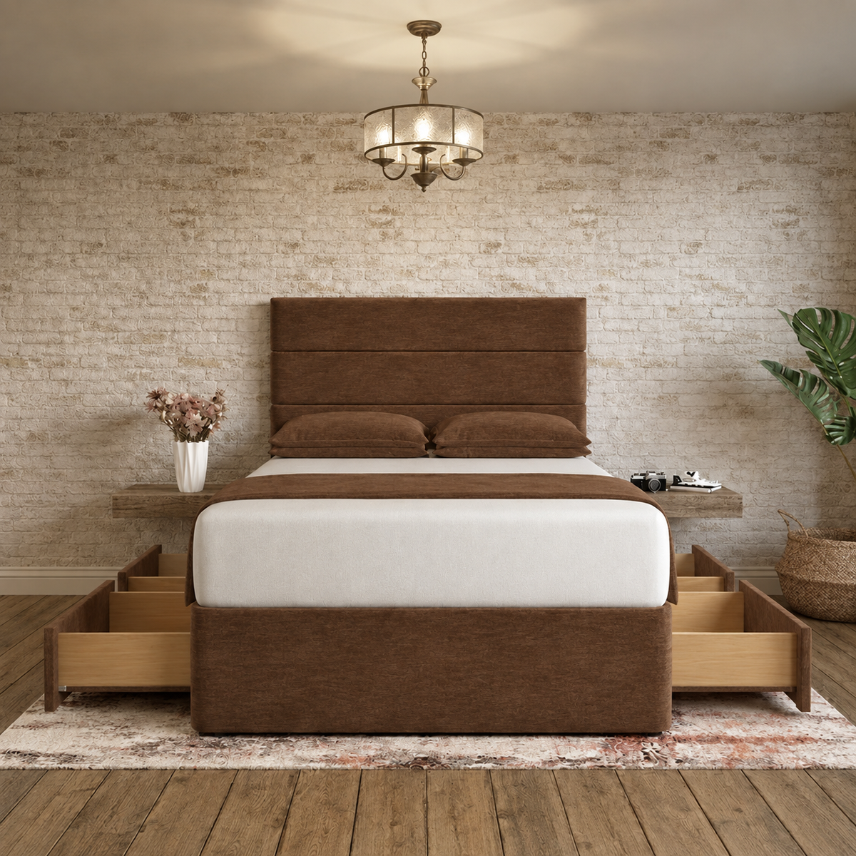 The Vista Divan Bed - Brown Chenille