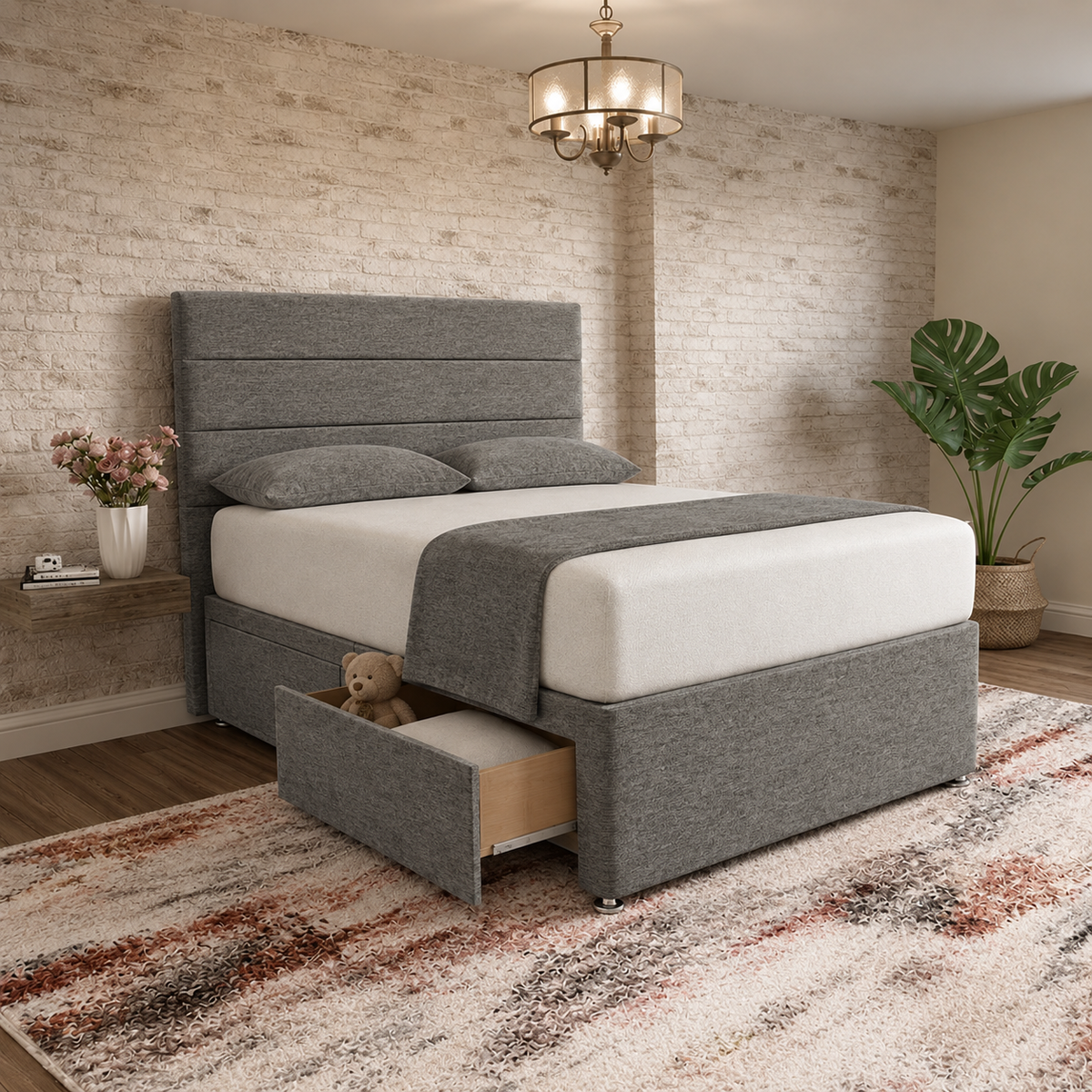 The Vista Divan Bed - Charcoal Chenille