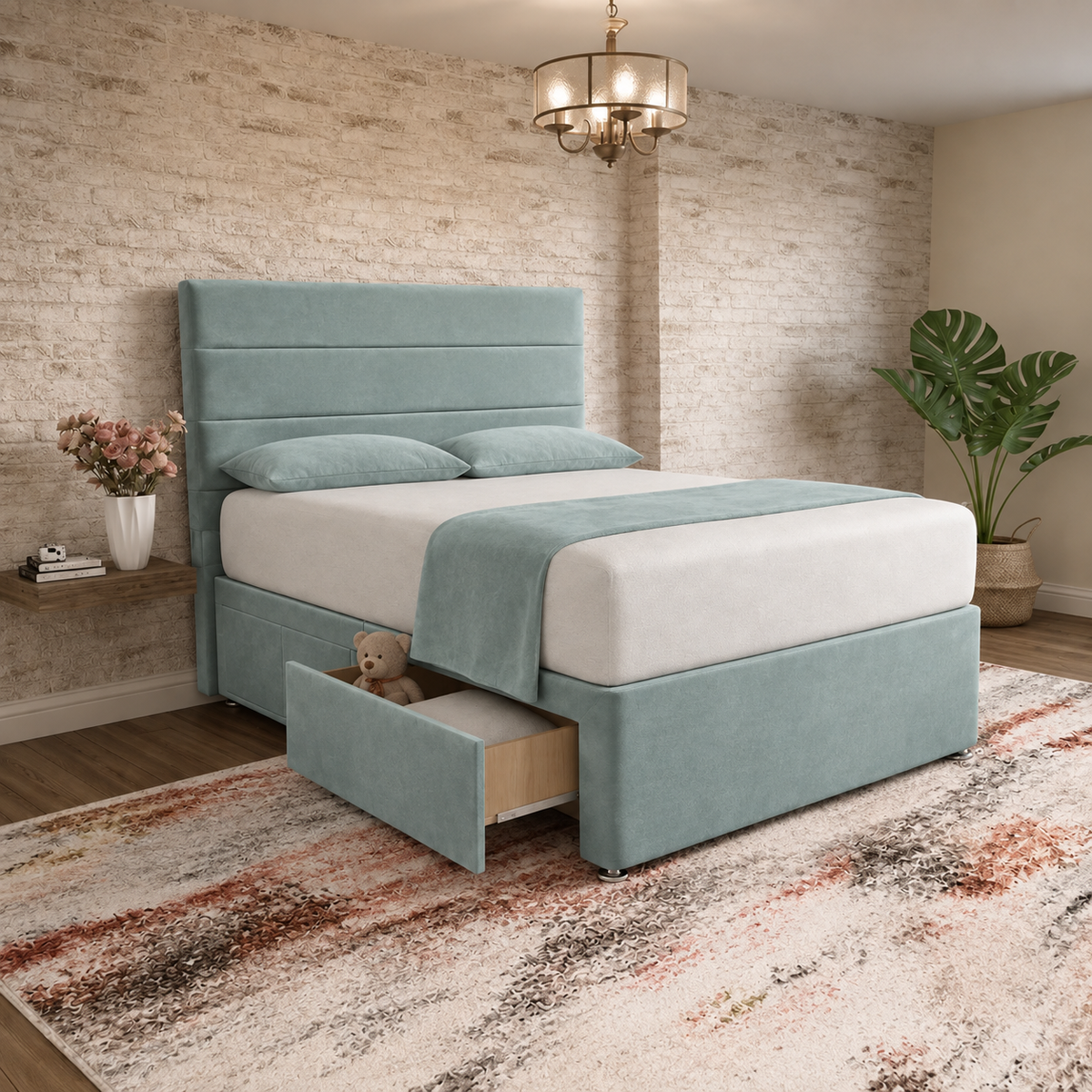 The Vista Divan Bed - Duck Egg Plush Velvet