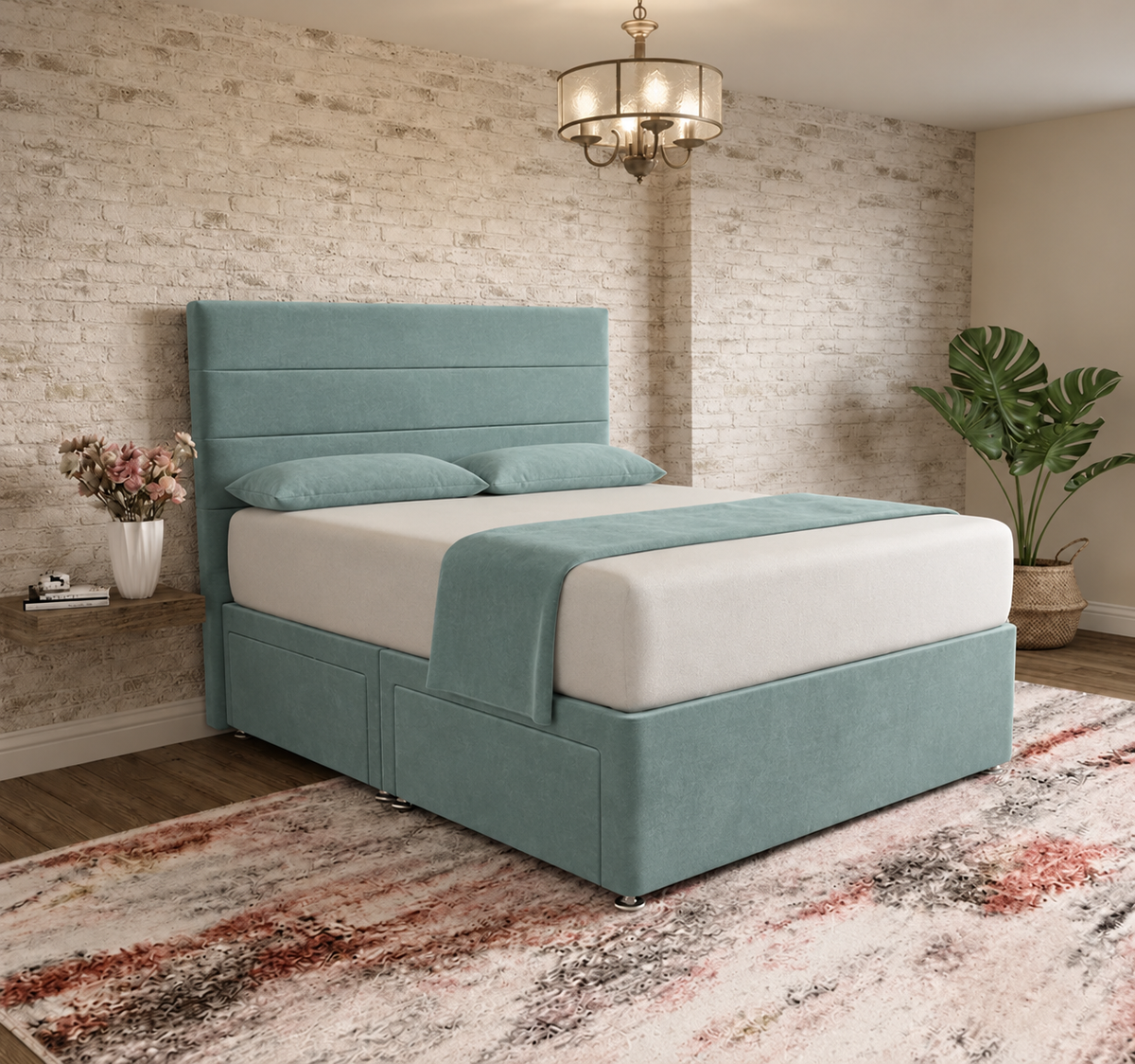 The Vista Divan Bed - Duck Egg Plush Velvet