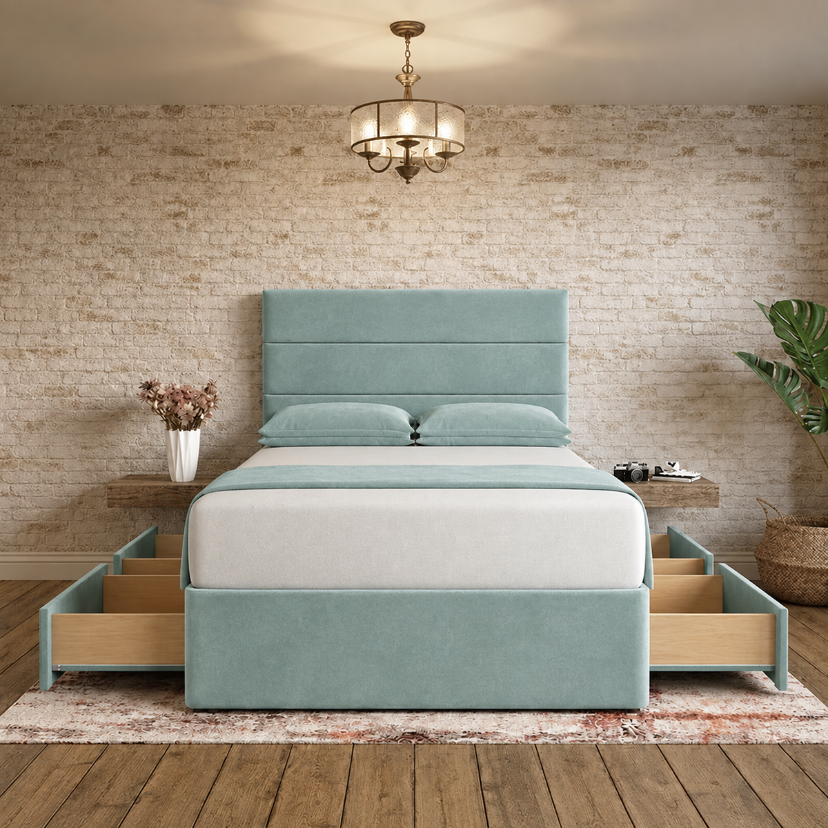 The Vista Divan Bed - Duck Egg Plush Velvet