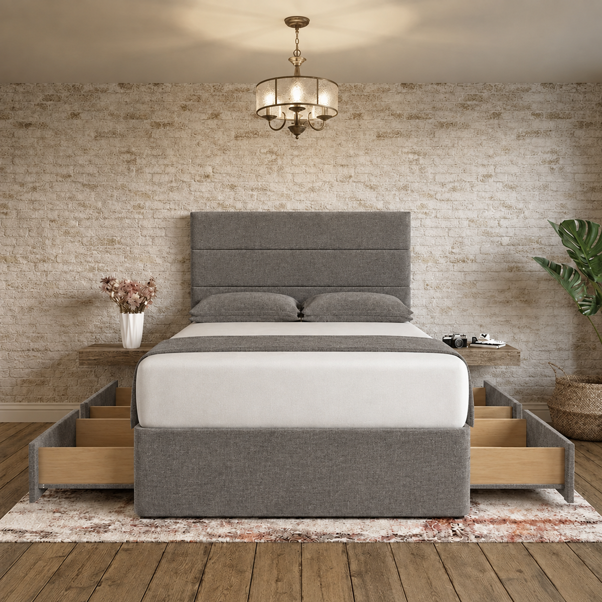 The Vista Divan Bed - Graphite Linen