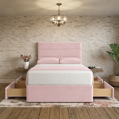 The Vista Divan Bed - Soft Pink Plush Velvet