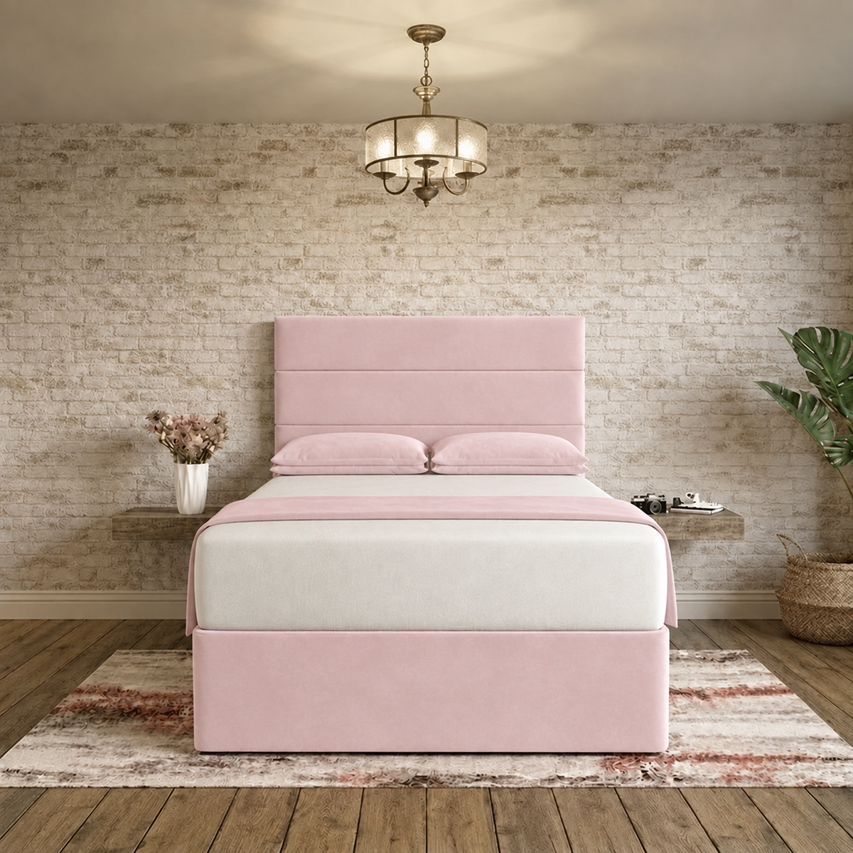 The Vista Divan Bed - Soft Pink Plush Velvet