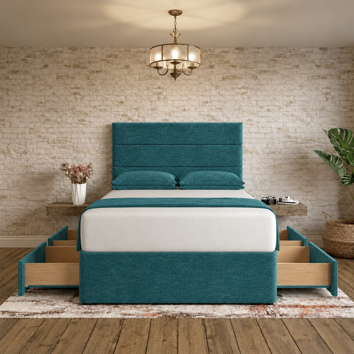 The Vista Divan Bed - Teal Linen
