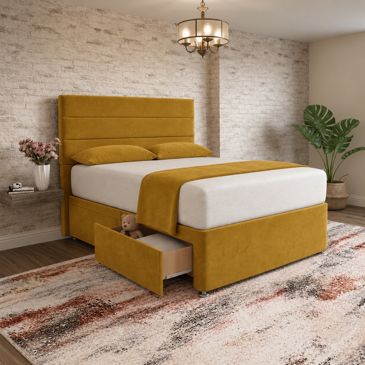 The Vista Divan Bed - Tumeric Plush Velvet