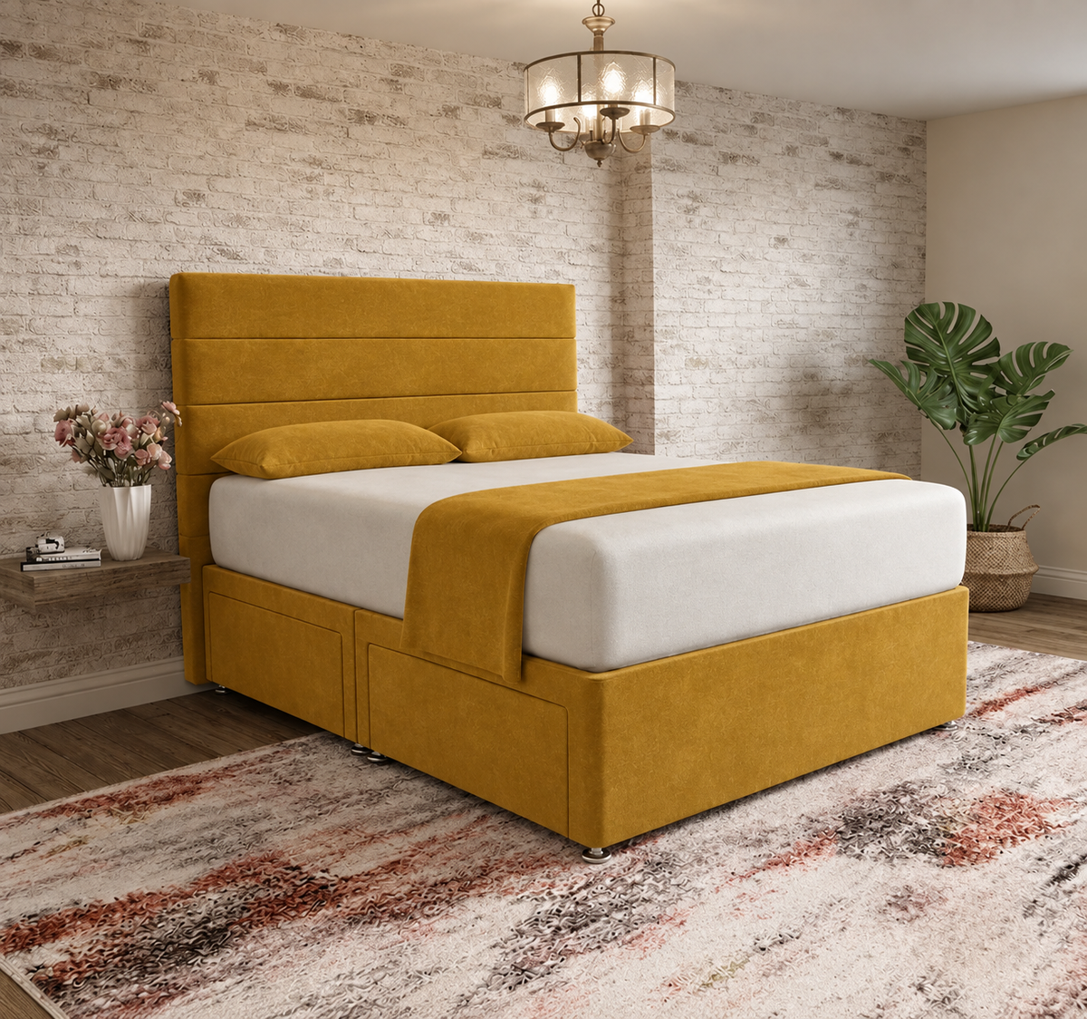 The Vista Divan Bed - Tumeric Plush Velvet