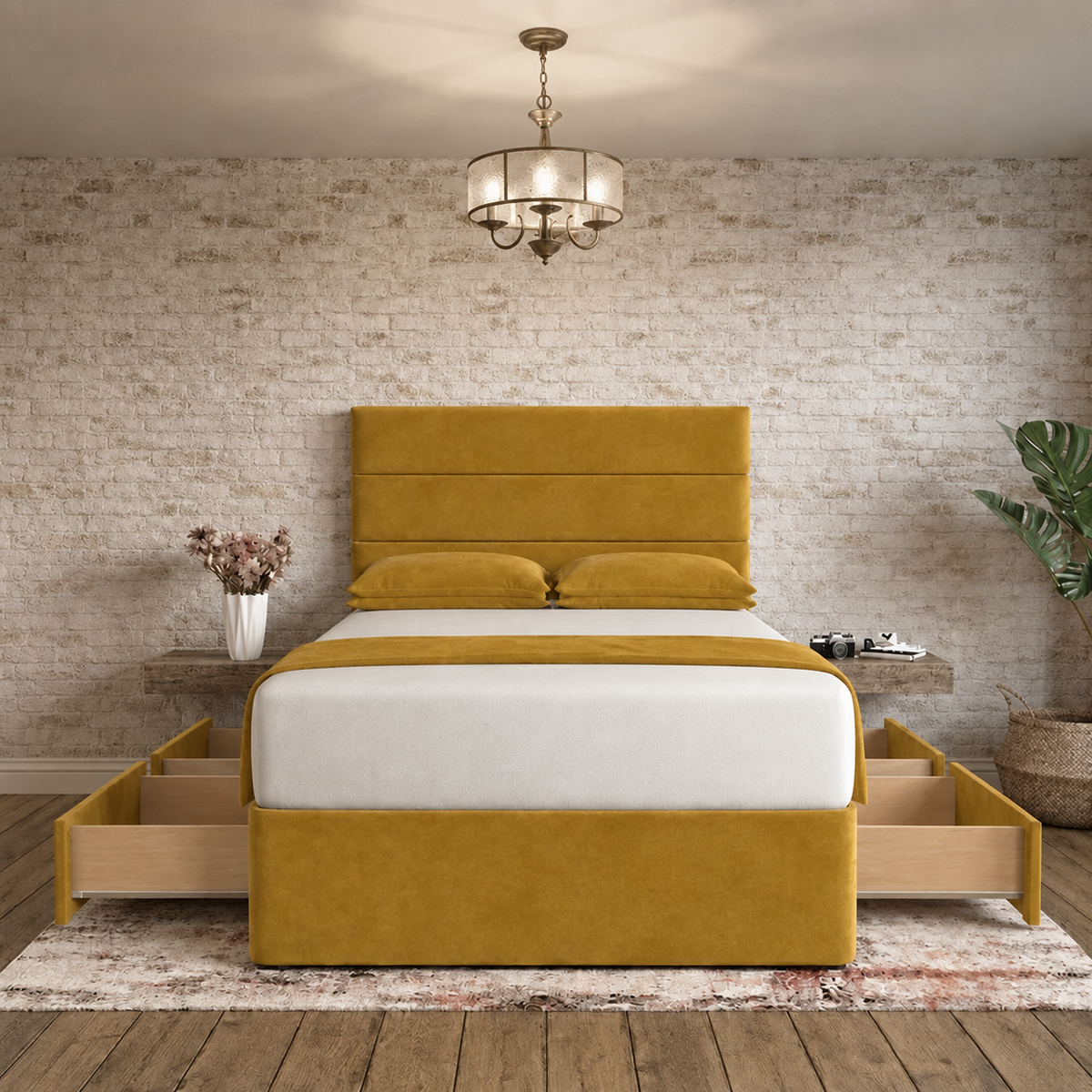 The Vista Divan Bed - Tumeric Plush Velvet