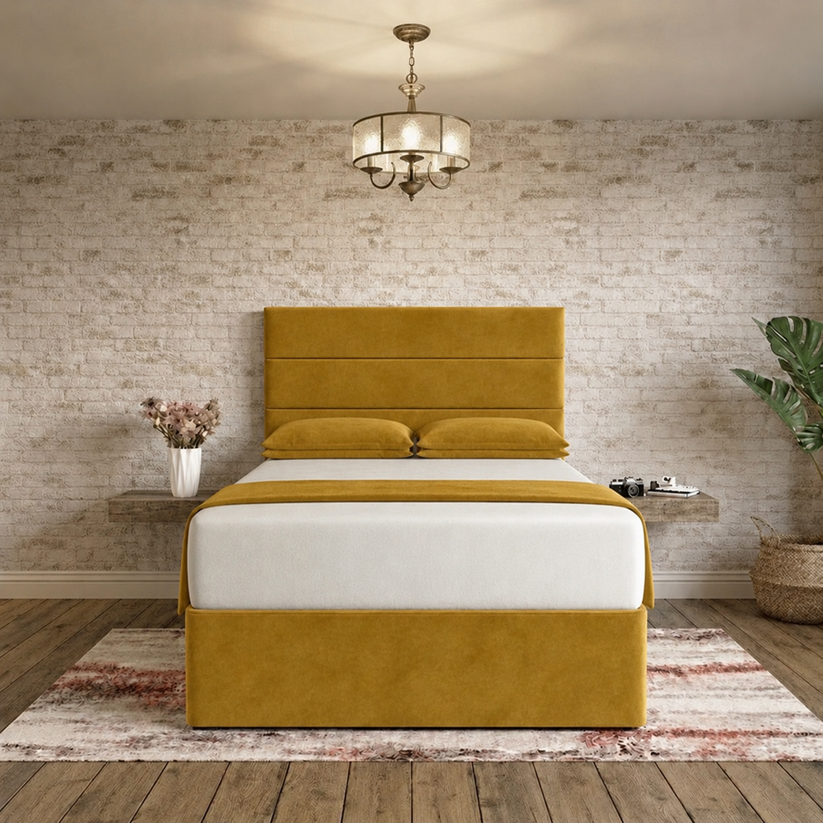 The Vista Divan Bed - Tumeric Plush Velvet