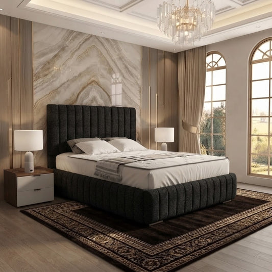 Verona Flute Upholstered Ottoman Bed - Black Chenille