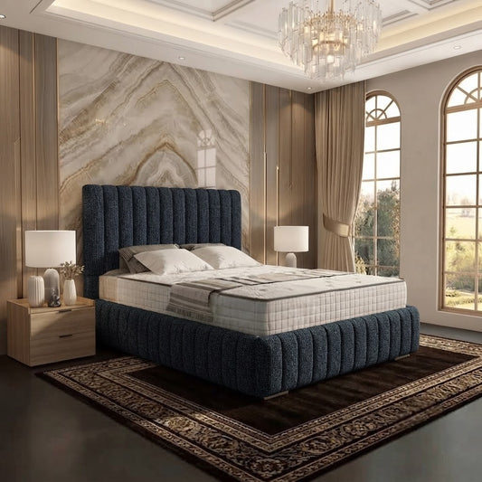 Verona Flute Upholstered Ottoman Bed - Blue Chenille