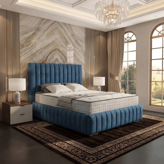 Verona Flute Upholstered Ottoman Bed - Blue Naples