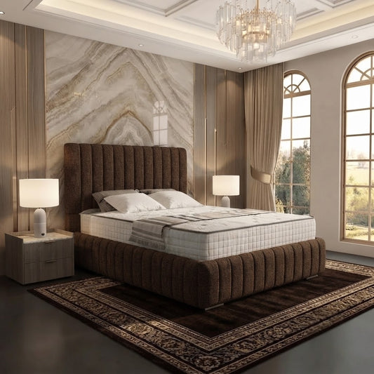 Verona Flute Upholstered Ottoman Bed - Brown Chenille