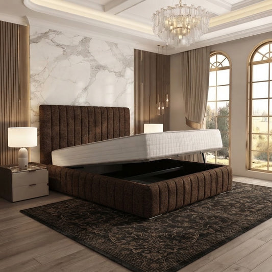 Verona Flute Upholstered Ottoman Bed - Brown Chenille