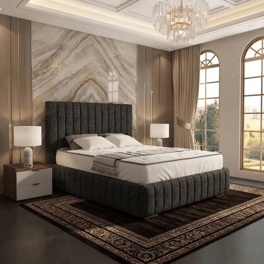 Verona Flute Upholstered Ottoman Bed - Charcoal Linen