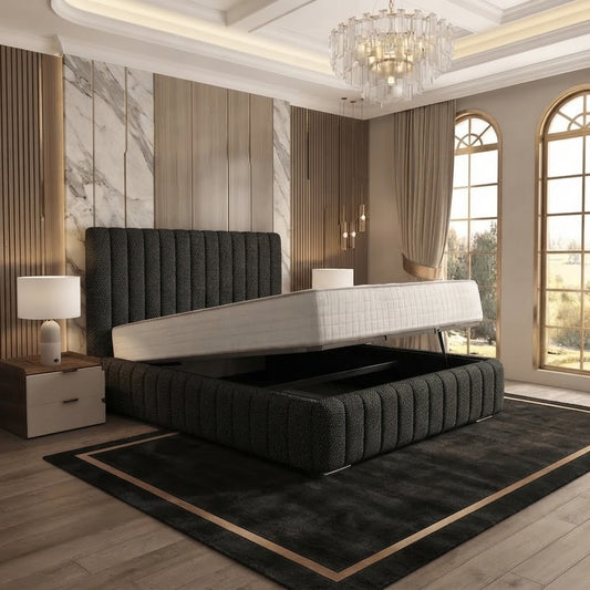 Verona Flute Upholstered Ottoman Bed - Charcoal Linen