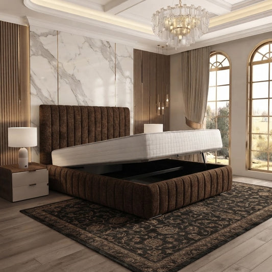 Verona Flute Upholstered Ottoman Bed - Chocolate Plush Velvet