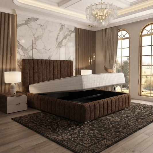 Verona Flute Upholstered Ottoman Bed - Chocolate Plush Velvet