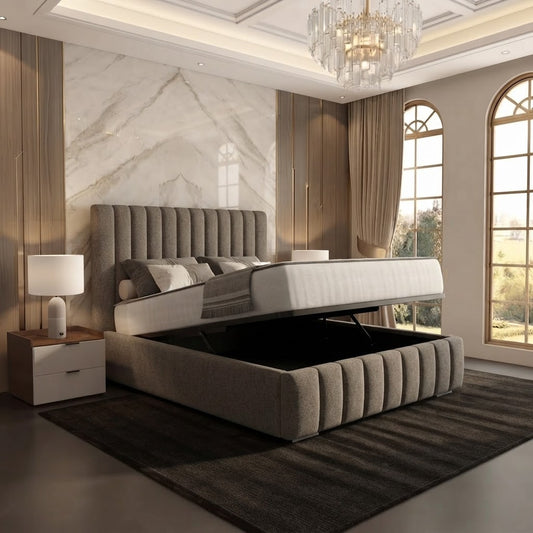 Verona Flute Upholstered Ottoman Bed - Clay Wool