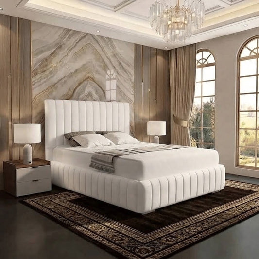 Verona Flute Upholstered Ottoman Bed - Cream Naples