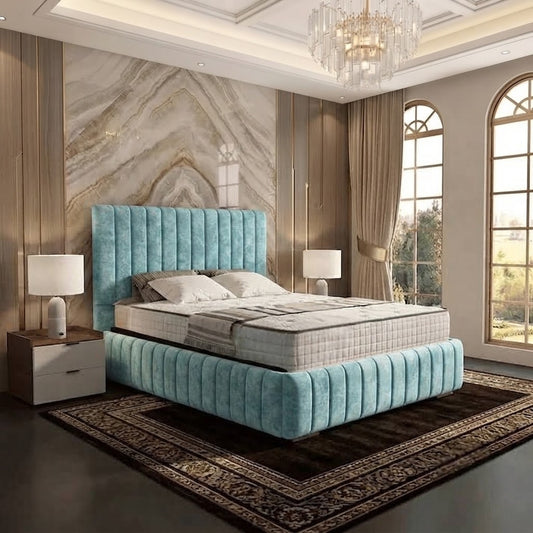 Verona Flute Upholstered Ottoman Bed - Duck Egg Plush Velvet