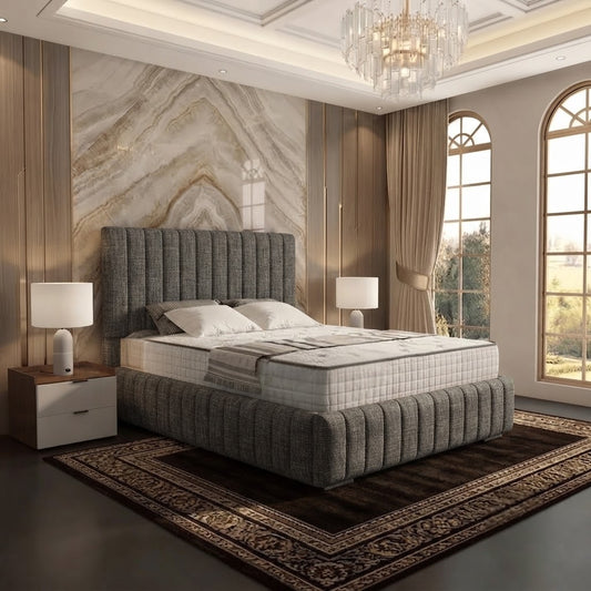 Verona Flute Upholstered Ottoman Bed - Graphite Linen