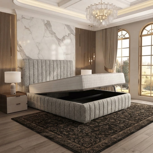 Verona Flute Upholstered Ottoman Bed - Grey Chenille