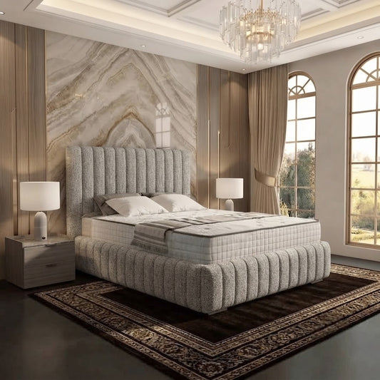 Verona Flute Upholstered Ottoman Bed - Grey Chenille