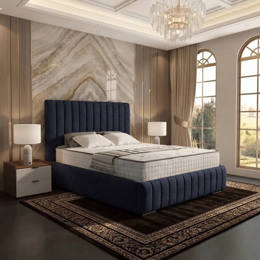 Verona Flute Upholstered Ottoman Bed - Midnight Linen